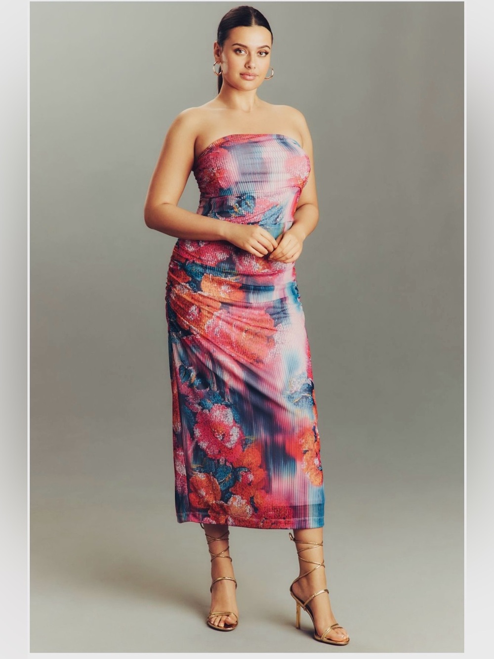Anthropologie NWT The Soleil Slim Strapless Ruched Mesh Dress size XL. - Picture 4 of 16